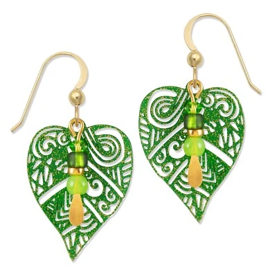 Adajio Tribal Leaf Filigree Pierced Earrings Green  ~Made in Colorado~ - Image 1 of 3