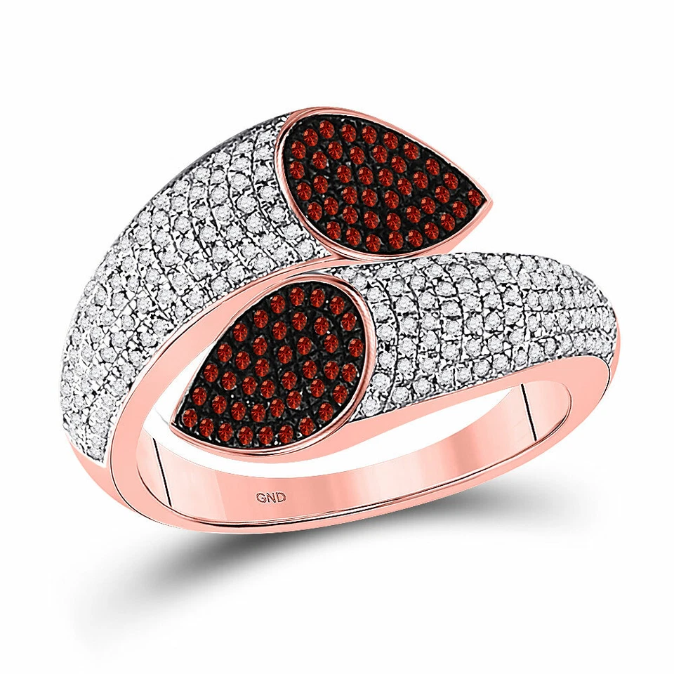 Anillo de moda de diamantes mejorados de color rojo redondo de oro rosa de 10 quilates para mujer 3/4 quilates Foto 1 de 1