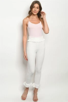 White Vintage Inspired Pedal Pusher Pants Size Small Ruffle Detail Rockabilly - Image 1 of 3