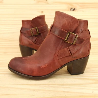 Botines occidentales Born para mujer talla 9,5 cuero borgoña con tiras tacón bloque elegantes Foto 1 de 4