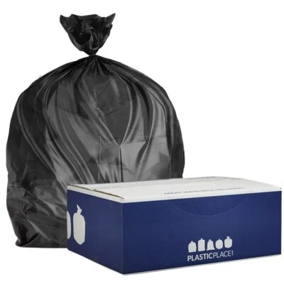 Plasticplace 12-16 Gallon Trash Bags - Black, Case of 250 Garbage Bags
