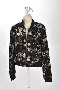 BCX Floral Zip Up Bomber Jacket Coat Crew Neck Lightweight Short Size L - Picture 1 of 2