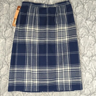 Falda midi vintage personal Leslie Fay mezcla de lana para mujer 16 azul blanco preparación años 80 Foto 1 de 4