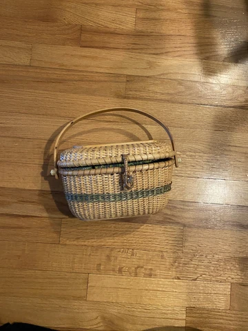 Vintage Nantucket Fabric Lined Basket Purse Cover