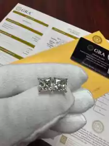 GRA-zertifiziert 1,60 ct-4,00 ct Prinzessin Cut Moissanit Ohrstecker, Zurückdrücken - Bild 1 von 9