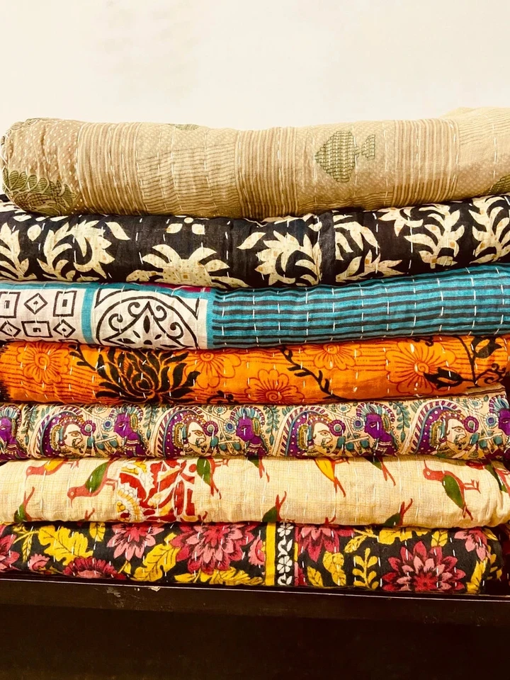 5 Pieces Mix Lot of Indian Tribal Kantha Quilts Vintage Cotton Bed Cover Throw - Image 1 of 4