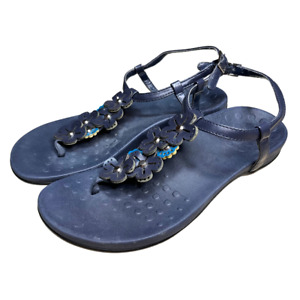 Vionic Julie II Sandals Womens 8 Navy Blue Floral Embellished Orthopedic Shoes