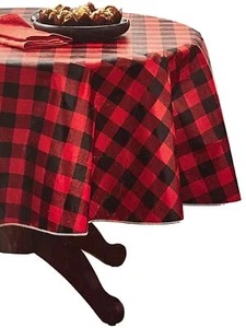 Holiday Time Red & Black Buffalo Plaid Check Vinyl Tablecloth, 70 Round Table - Picture 1 of 2