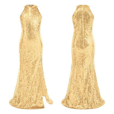 Niñas Vestidos de Baile Vestido de Banquete Elegante Disfraz Brillante Lentejuelas Solero Lateral Dividido Foto 1 de 3