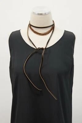 NUEVO CON ETIQUETAS $1295 Brunello Cucinelli Collar Envolvente de Cuero con Cuentas Brillantes A191 Foto 1 de 4