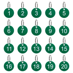 Number Tags 1-20, 20 Pcs 35mm Round Key Tags for House Lockers, Green - Picture 1 of 7