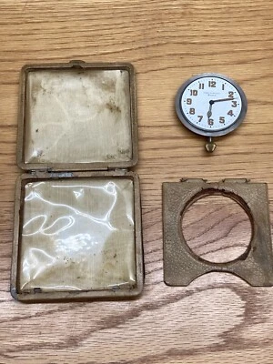 Швейцарские дорожные часы Octava Watch Co. 8 дней 15 камней, кожаный чехол, грубая форма - Изображение 1 из 4