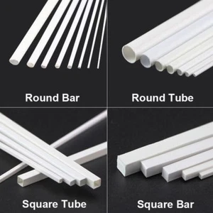 White ABS Styrene Plastic Strip Tube Round Bar Rods Square Bar Rod 250mm Length - Picture 1 of 26