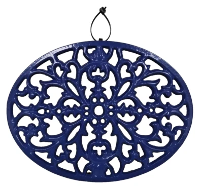 Unique Floral Cobalt Blue Oval Enamel Cast Iron Decorative Trivet Foto 1 de 4