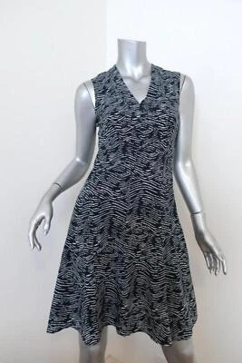 Derek Lam Dress Navy/White Printed Stretch Silk Size 2 Sleeveless Fit & Flare - Image 1 of 4