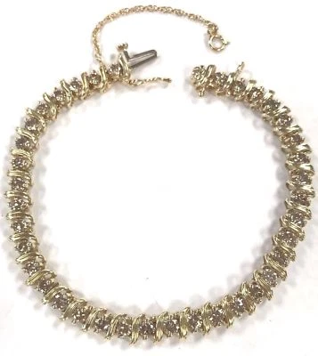 Brazalete de tenis redondo de diamantes champán de 4 1/4 quilates de oro de 14 quilates B102 Foto 1 de 4