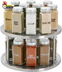 2 Tier Lazy Susan Turntable Organizer for Cabinet, Revolving Spice Rack Carousel - Picture 1 of 12