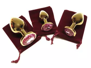 3 Sizes Gold Kinky Butt Plug Sex Toy Jeweled + Gem Large Medium Small +Gift Bags - Picture 1 of 2