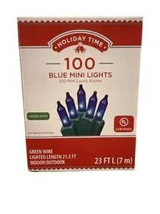 Holiday Time 100 blaue Mini-Lichter mit grünem Draht 23 Fuß L Innen/Außen UL-Zertifikat - Bild 1 von 5