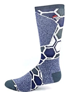 Denver Broncos Football Hexagon Heather Gray Navy & White Deuce Crew Socks - Picture 1 of 3