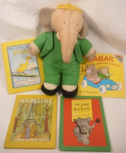VTG Stuffed Nelvana BABAR THE ELEPHANT 4 books lot 60's MacMillan PING Madeline - Picture 1 of 9