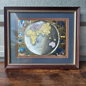 Color Silver Foil Old Word Tallis Map of the Eastern Hemisphere Framed - Picture 1 of 8