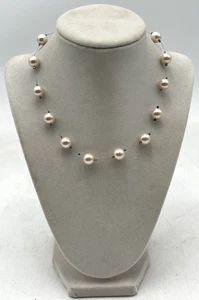 CAROLEE FAUX PEARL & SILVER TONE CHOKER NECKLACE 16" SPACED PEARLS - Picture 1 of 6