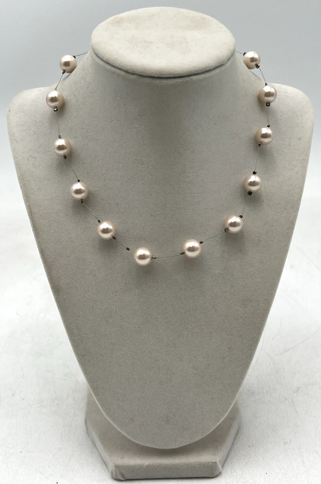 CAROLEE FAUX PEARL & SILVER TONE CHOKER 项链 16 英寸间距珍珠 — 第 1/4 张图片