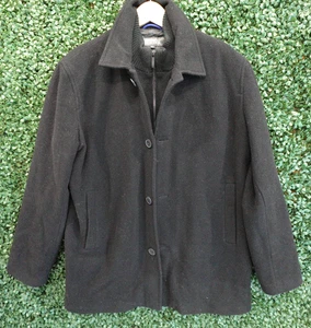 Kenneth Cole Reaction Cappotto Giacca Misto Lana Nero Pea Coat Uomo Taglia L - Foto 1 di 9