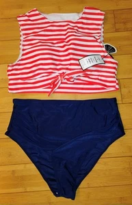NWT Ladies Swimsuit Retro Stage Two Piece Red/Blue/White Swimsuit Swimwear XXL - Picture 1 of 4