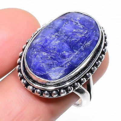 Anillo único banda de zafiro azul teñido joyería plata de ley 925 o780 Foto 1 de 4