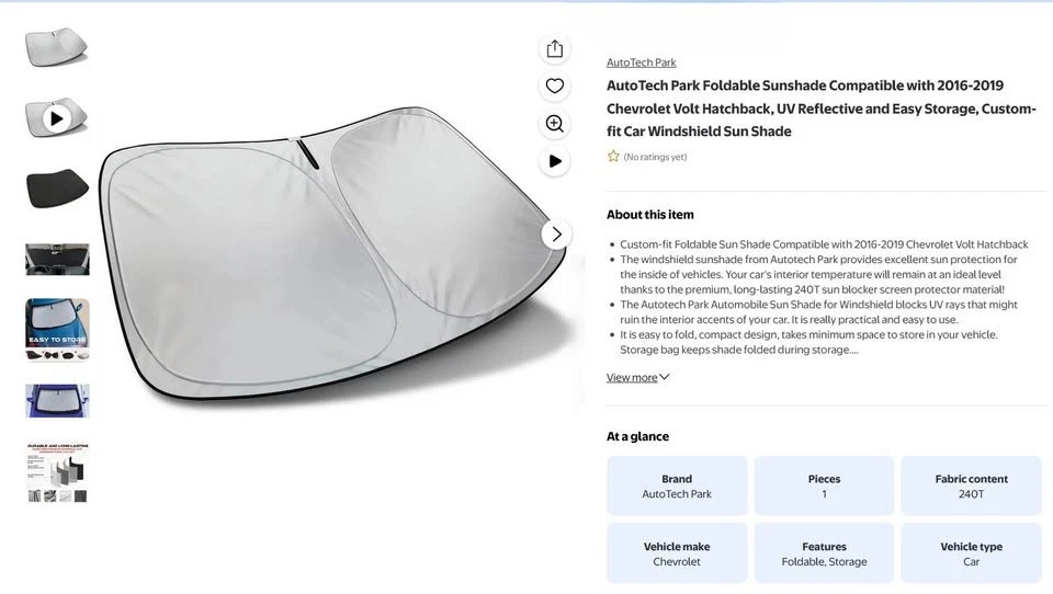 AutoTech Park Foldable Sunshade - 2016-2019 Chevrolet Volt - Open Box New - Image 1 of 1