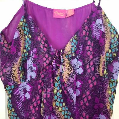 Thalia Sodi XL Babydoll Cami Colorful Snakeskin Chiffon Tie Front  - Image 1 of 4