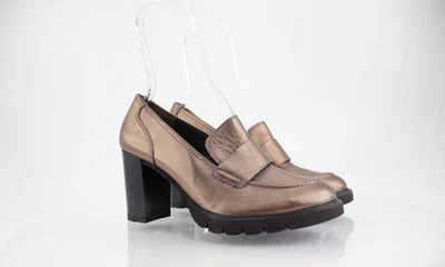 Paul Green Nina 女式乐福鞋高跟鞋 9.5 码方跟青铜金属厚底 — 第 1/4 张图片