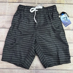 Pantaloncini da tavola da surf canoa uomo piccoli neri fodera in rete a righe cargo UPF 50+ nuovi con etichette - Foto 1 di 9
