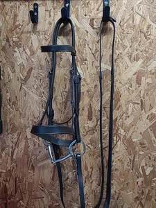 English Leather Bridle, Bit & Reins,Full Size.Black(Ref:371Y) - Picture 1 of 19