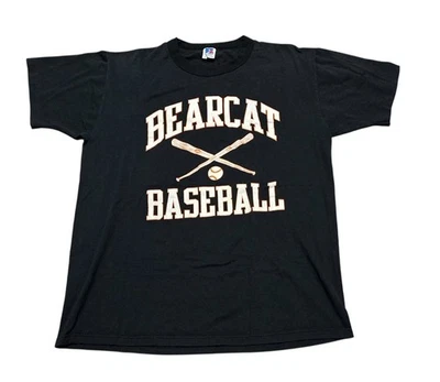 Винтажная бейсбольная футболка Russell Bearcat VA M/L черная одинарный шов 90-е сделано в США - Изображение 1 из 4