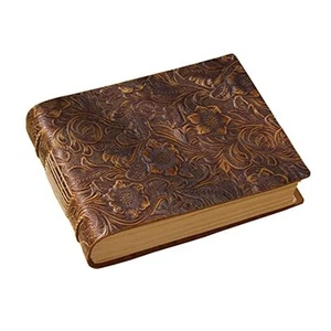 Vintage Embossed Sketchbook, Handcrafted Crazy Horse Leather Cover Journal - Picture 1 of 7