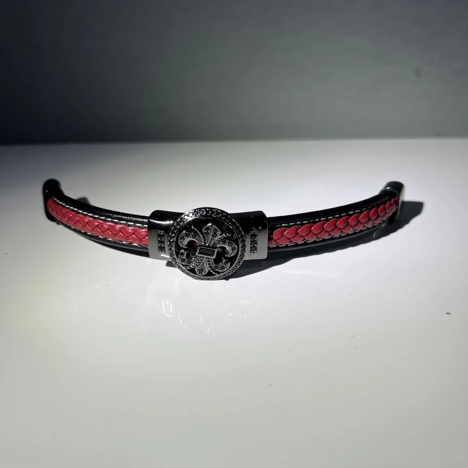 Stainless Steel Magnetic Clasp Braided Stitched Leather Bracelet with spinner — 第 1/4 张图片