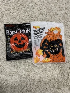 Vintage 90er Halloween Rasen Blatt Tasche Spider Jack O Laterne Tasche-O-Fun Stuffin Spider - Bild 1 von 7