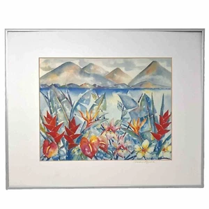 Nadine Ramelb Signed Watercolor Art Print Floral Tropical Framed Art 20" X 16" - Picture 1 of 6