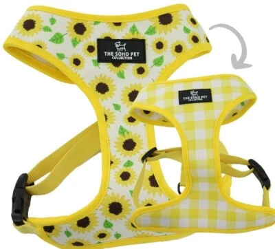 Arnés reversible para perro - Soho amarillo girasol / cuadros. Ajustable, 3 tamaños. Foto 1 de 4