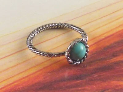 Anello Donna in Metallo Colore Argento Antico con Pietra Verde Mare Tg16  Bijoux - Immagine 1 di 2