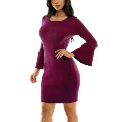 Nuevo Vestido Suéter NINA LEONARD Talla Mediana Acanalado Mangas Campana Vino Bodycon Foto 1 de 4