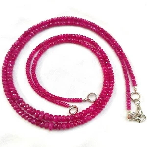 Natural Mogok Ruby Gemstone 3 to 6 mm Size Faceted Rondelle Beads 18" Necklace - Picture 1 of 8