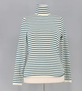 NWT ZARA Green Striped Knit Sweater High Collar Long Sleeves Size L - Picture 1 of 9
