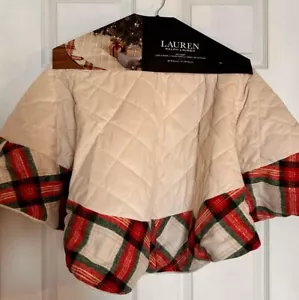 NUEVO Ralph Lauren Acolchado Crema Tartán Rojo Verde A Cuadros 48" Árbol de Navidad Falda - Imagen 1 de 1
