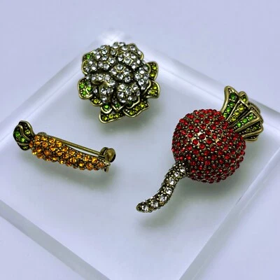 HEIDI DAUS «Crudite» кристалл овощ булавка/брошь комплект - новый с Ярлыками - Изображение 1 из 4