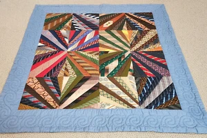 Stunning Vintage 73" X 73" Traditional 1950s Patchwork Silk Necktie Quilt - Picture 1 of 18