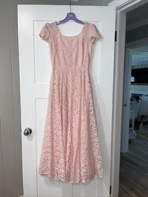 Handmade 1950’s Prom Dress Pink Lace Empire Waist Full Skirt - Image 1 of 4